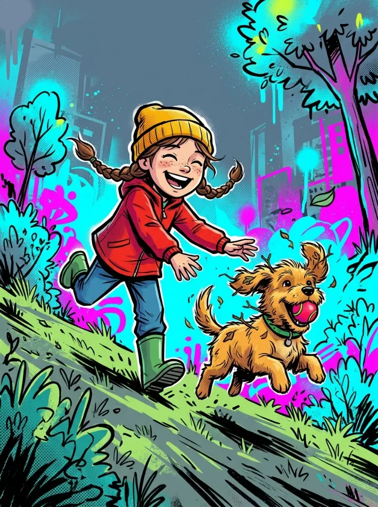 Forsiden til eksempelserien «Mia og Bamse» i stilen Graffiti/Street Art